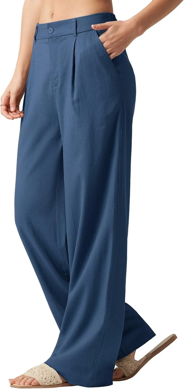 Willit Women's Linen Pants Wide Leg Work Dress Pants Casual Slacks Business Pants with Pockets 29" 31"