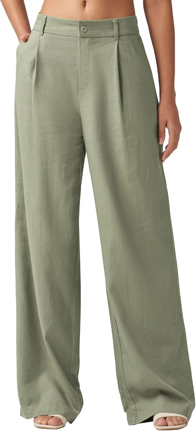 Willit Women's Linen Pants Wide Leg Work Dress Pants Casual Slacks Business Pants with Pockets 29" 31"