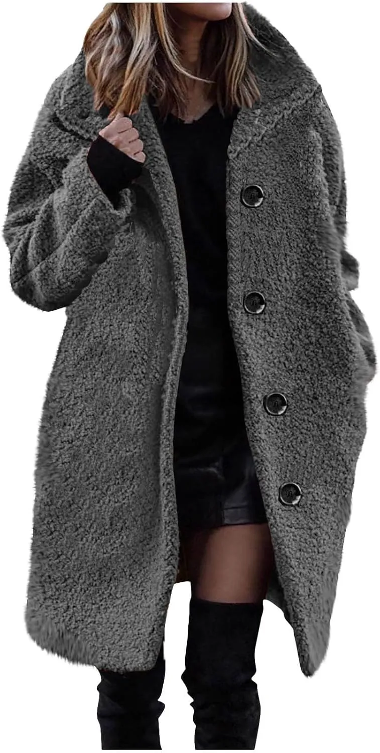 Winter Teddy Bear Long Coats for Women 2024 Fashion Oversized Jacket Fuzzy Fleece Faux Fur Sherpa Coats Outwear