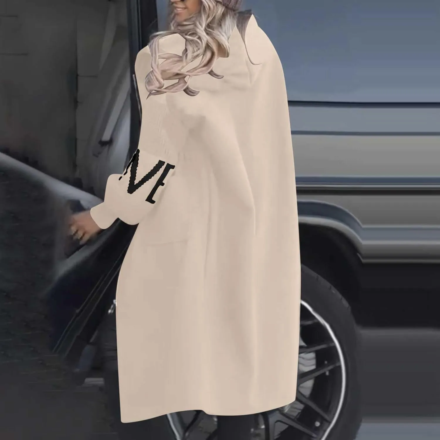 Winter Trench Coat Womens Coat Plus Size Hooded Zip up Long Jackets Cozy Patchwork Warm Overcoat Drawstring Waist Coat