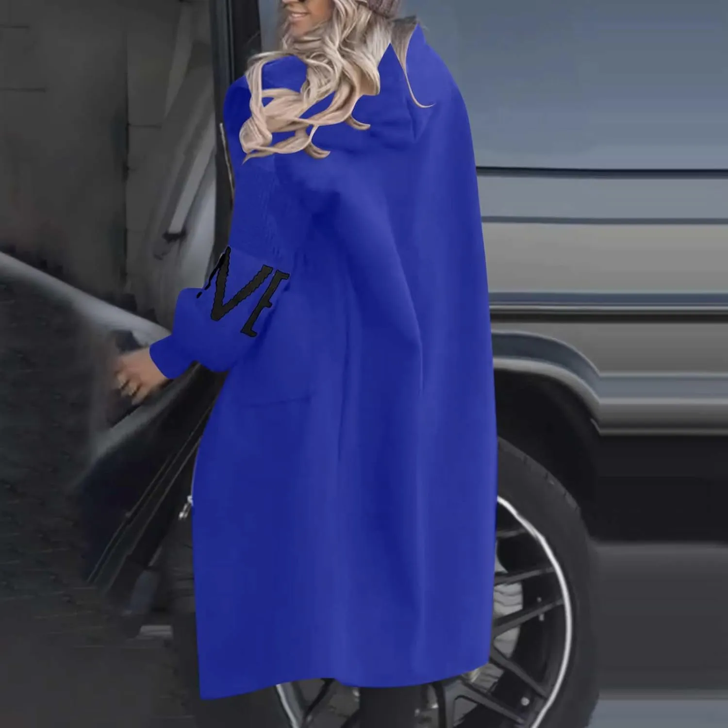 Winter Trench Coat Womens Coat Plus Size Hooded Zip up Long Jackets Cozy Patchwork Warm Overcoat Drawstring Waist Coat