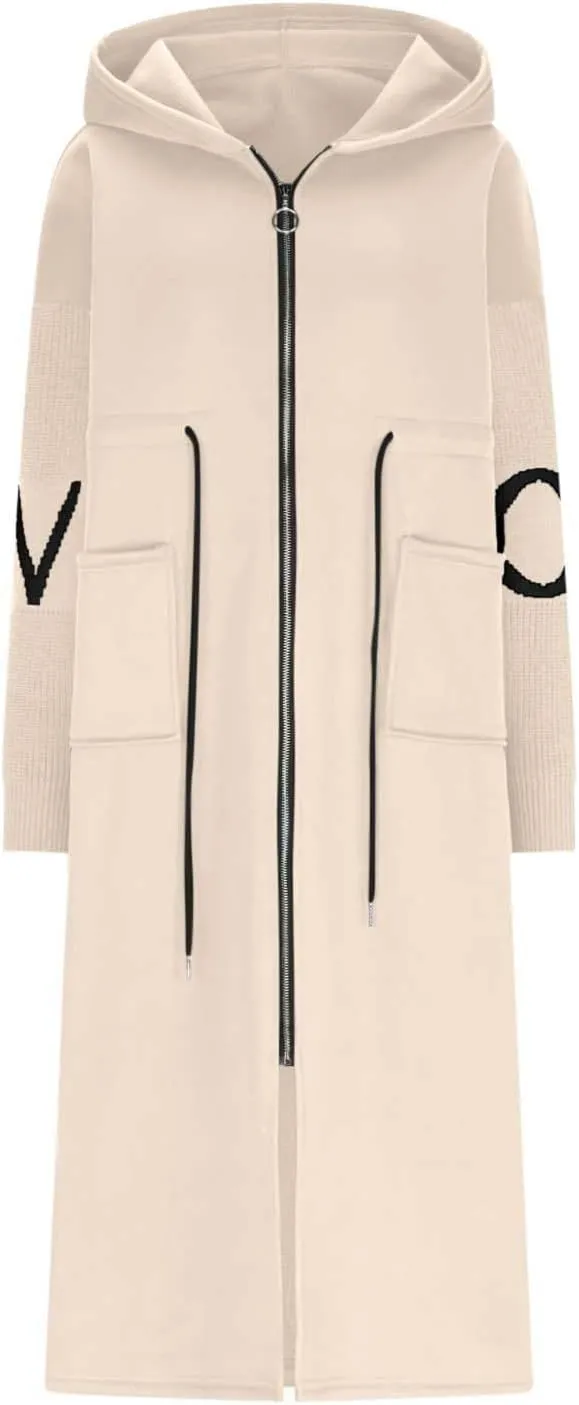 Winter Trench Coat Womens Coat Plus Size Hooded Zip up Long Jackets Cozy Patchwork Warm Overcoat Drawstring Waist Coat