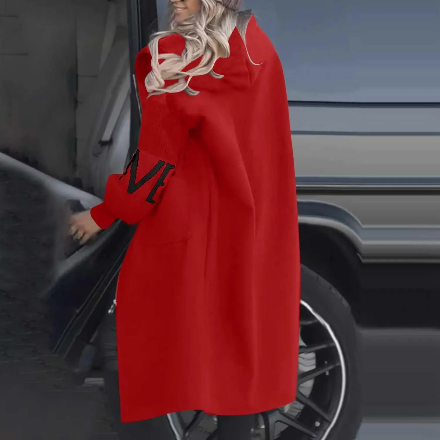 Winter Trench Coat Womens Coat Plus Size Hooded Zip up Long Jackets Cozy Patchwork Warm Overcoat Drawstring Waist Coat
