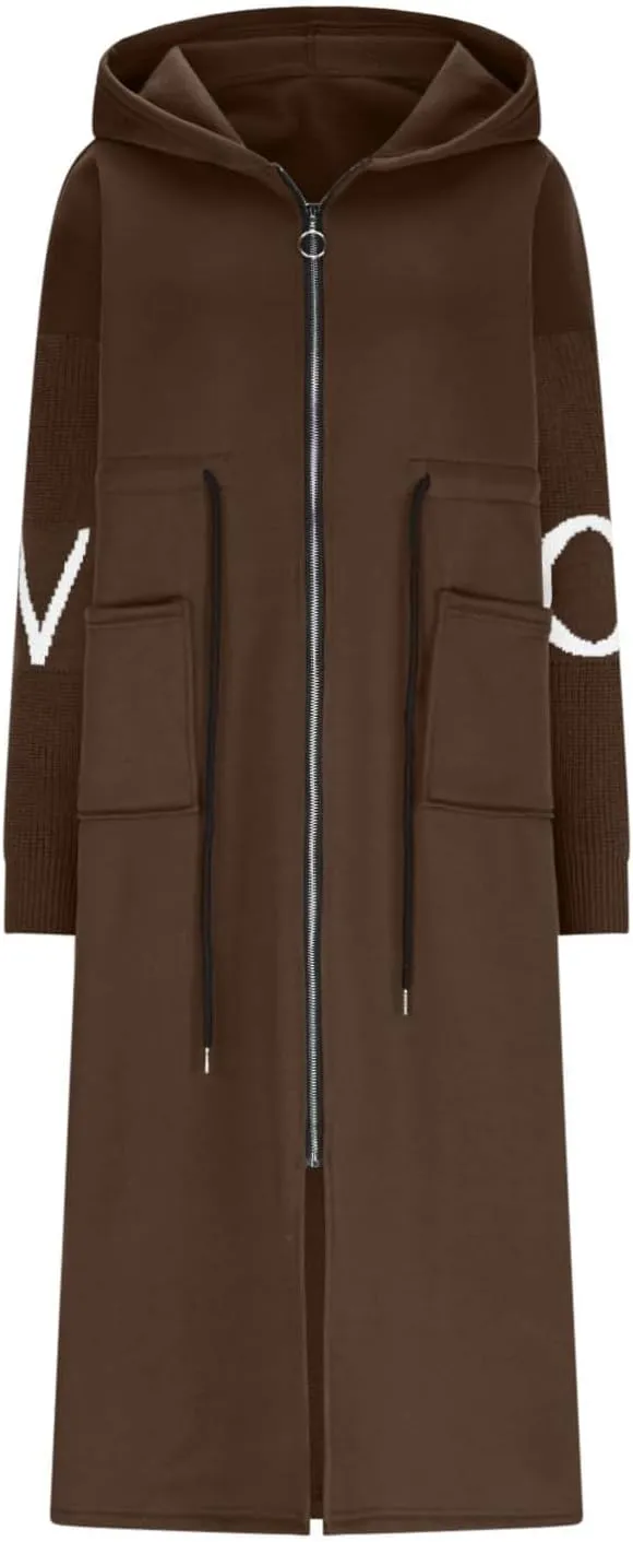 Winter Trench Coat Womens Coat Plus Size Hooded Zip up Long Jackets Cozy Patchwork Warm Overcoat Drawstring Waist Coat