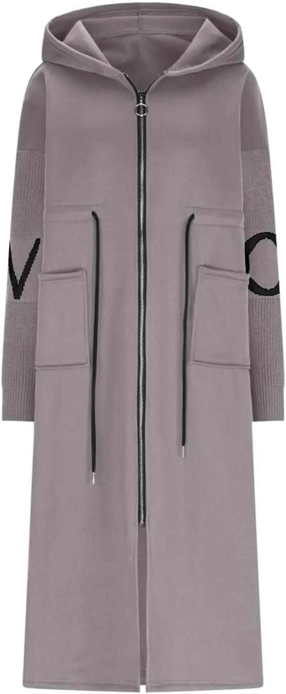 Winter Trench Coat Womens Coat Plus Size Hooded Zip up Long Jackets Cozy Patchwork Warm Overcoat Drawstring Waist Coat