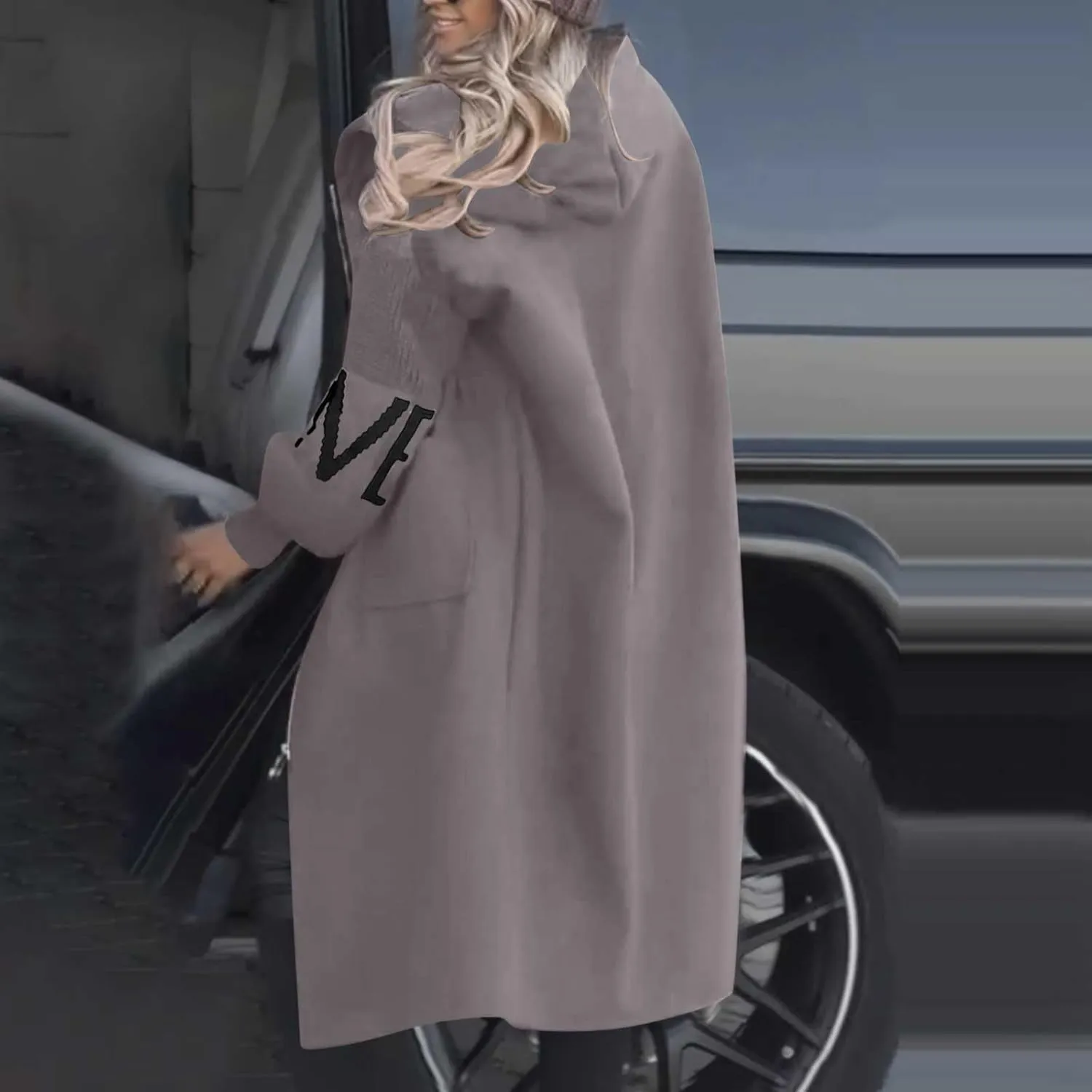 Winter Trench Coat Womens Coat Plus Size Hooded Zip up Long Jackets Cozy Patchwork Warm Overcoat Drawstring Waist Coat