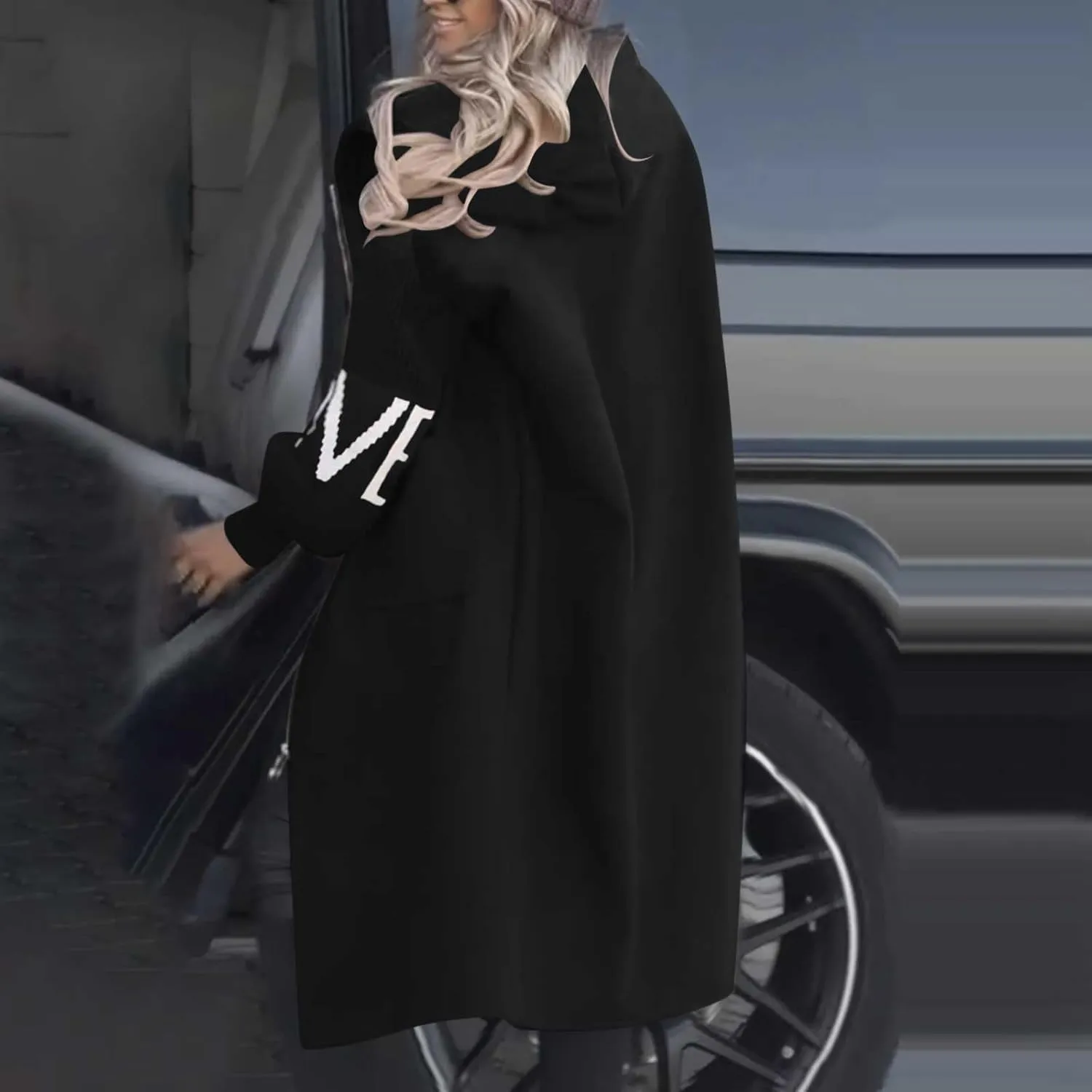 Winter Trench Coat Womens Coat Plus Size Hooded Zip up Long Jackets Cozy Patchwork Warm Overcoat Drawstring Waist Coat