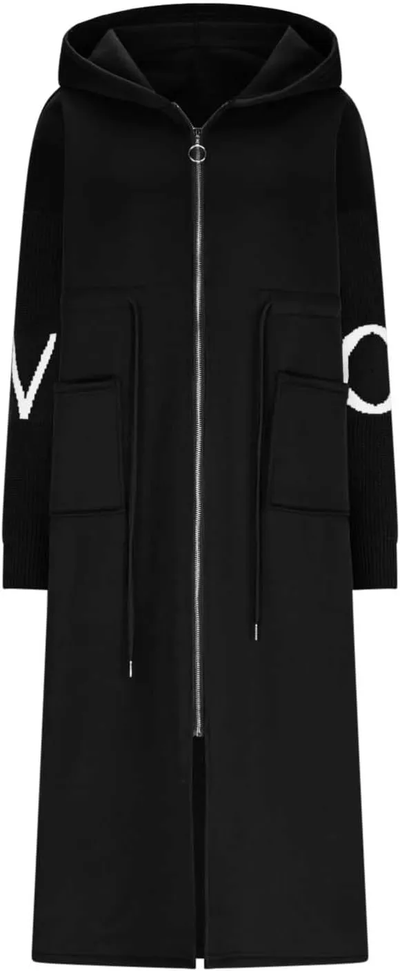 Winter Trench Coat Womens Coat Plus Size Hooded Zip up Long Jackets Cozy Patchwork Warm Overcoat Drawstring Waist Coat