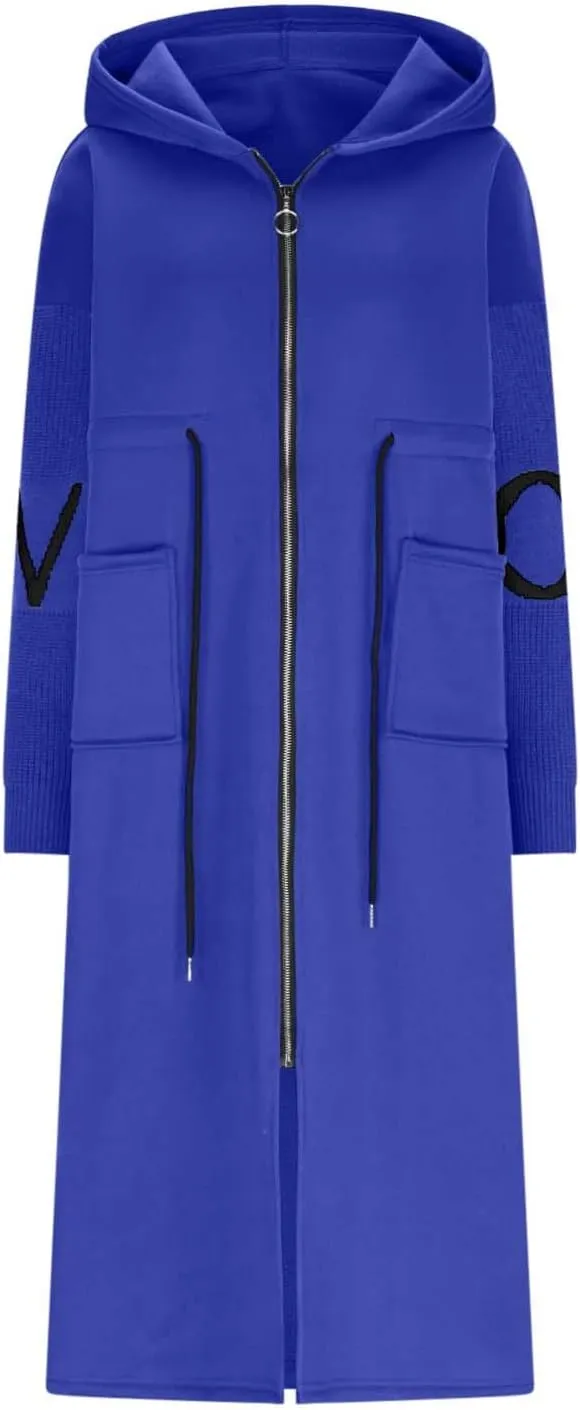 Winter Trench Coat Womens Coat Plus Size Hooded Zip up Long Jackets Cozy Patchwork Warm Overcoat Drawstring Waist Coat