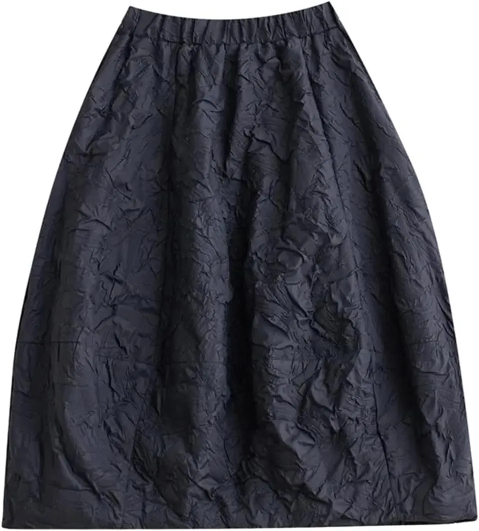 Women A-Line Elastic High Waist Skirt Patchwork Ruffle Pleated Skirt Loose Casual Midi Skirt