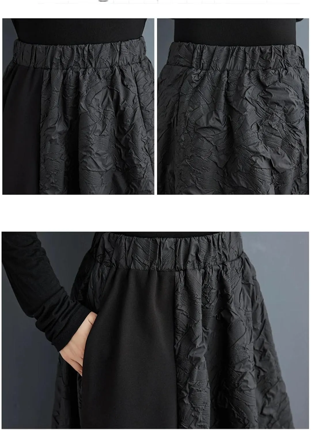 Women A-Line Elastic High Waist Skirt Patchwork Ruffle Pleated Skirt Loose Casual Midi Skirt