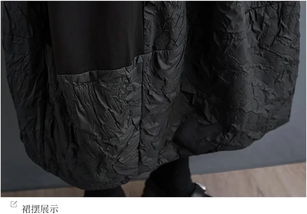 Women A-Line Elastic High Waist Skirt Patchwork Ruffle Pleated Skirt Loose Casual Midi Skirt