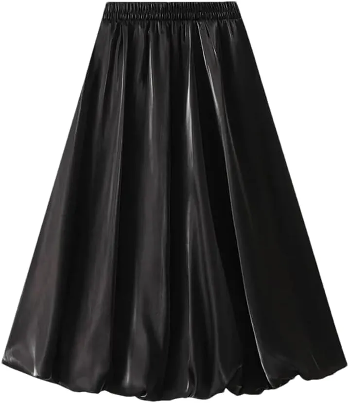 Women A-Line Midi Long Skirt Tulle Party Elastic Waist Skirts A-Line Mid-Calf Skirt