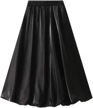 Women A-Line Midi Long Skirt Tulle Party Elastic Waist Skirts A-Line Mid-Calf Skirt