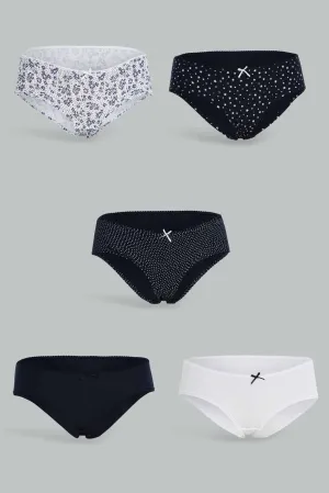 Women Black And White Boyleg Briefs (Pack of 5)