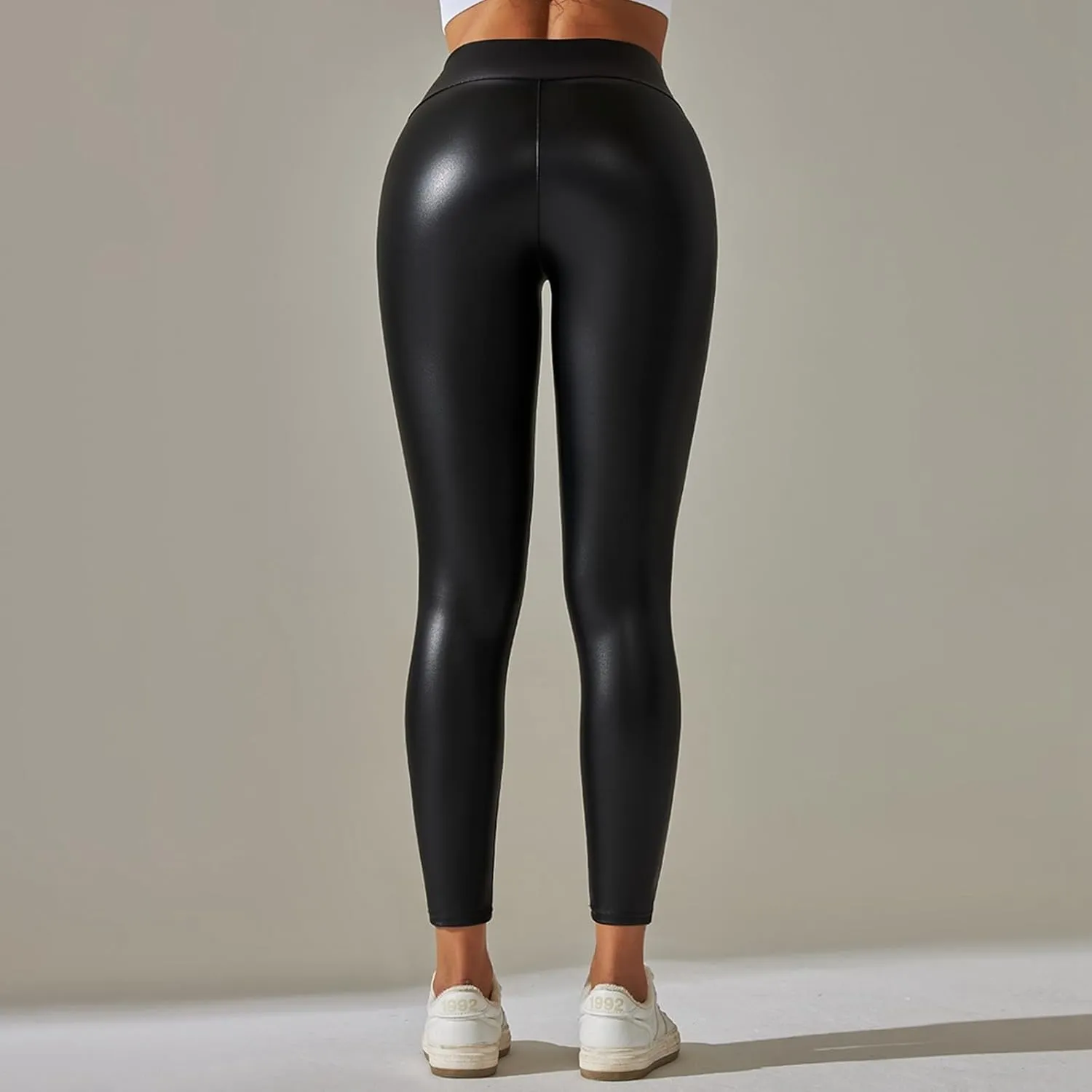 Women Black PU Leather Pants High Waist Skinny Push Leggings Elastic Trousers Jeggings Sexy Faux Leather Leggings
