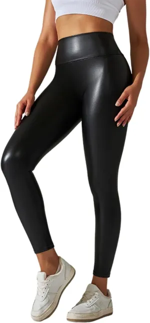Women Black PU Leather Pants High Waist Skinny Push Leggings Elastic Trousers Jeggings Sexy Faux Leather Leggings