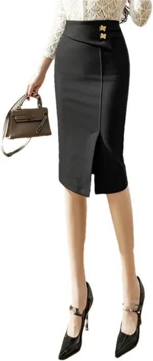 Women Elastic Bodycon Office Skirts High Waist Black Pencil Skirt Elegant Korean Style Sexy Red Midi Skirt