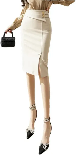 Women Elastic Bodycon Office Skirts High Waist Black Pencil Skirt Elegant Korean Style Sexy Red Midi Skirt