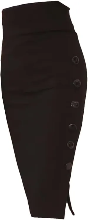 Women Elastic High Waist Black Skirts Streetwear Button Midi Skirt Elegant Office Pencil Skirt