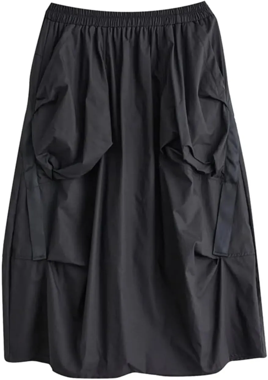 Women Elastic High Waist Midi Skirt Irregular Pleated Skirts Casual Loose Solid Color Skirts