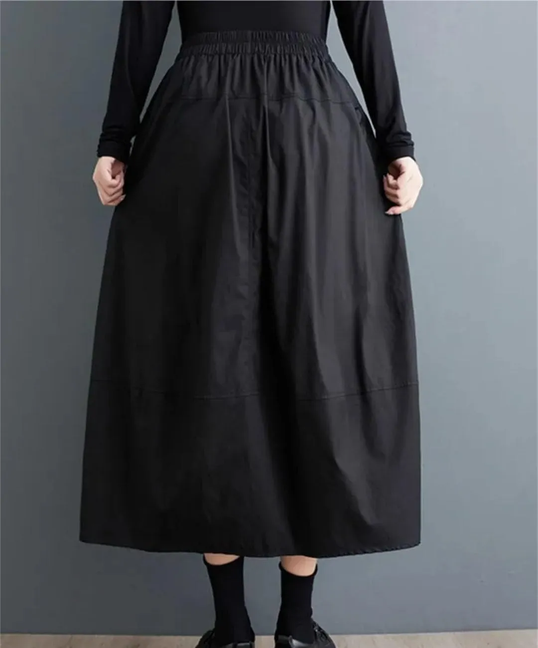 Women Elastic High Waist Midi Skirt Irregular Pleated Skirts Casual Loose Solid Color Skirts