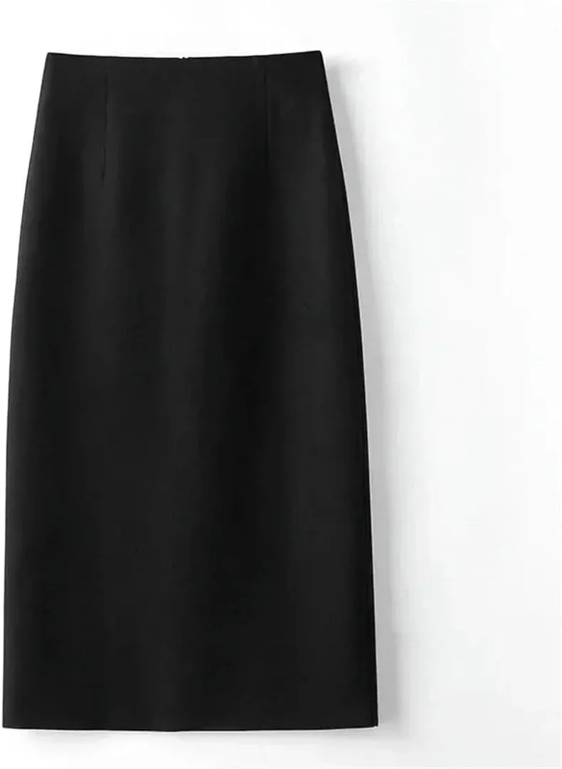 Women Elegant A Line Long Skirts Spring Summer High Waist Office Lady Back Slit Mid-Length Pencil Skirts