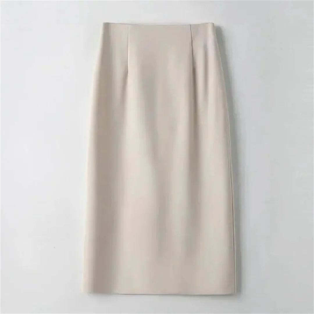 Women Elegant A Line Long Skirts Spring Summer High Waist Office Lady Back Slit Mid-Length Pencil Skirts