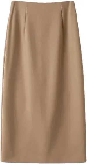 Women Elegant A Line Long Skirts Spring Summer High Waist Office Lady Back Slit Mid-Length Pencil Skirts