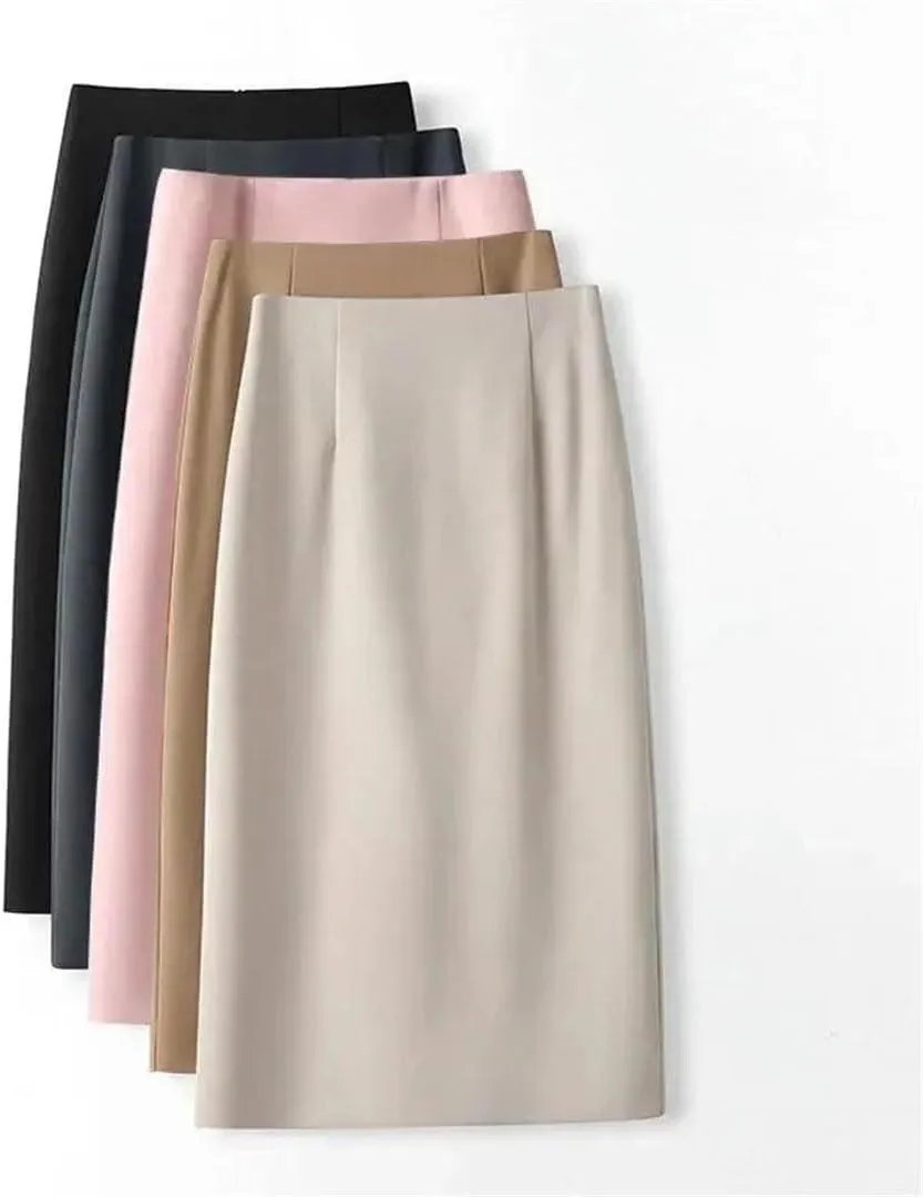 Women Elegant A Line Long Skirts Spring Summer High Waist Office Lady Back Slit Mid-Length Pencil Skirts