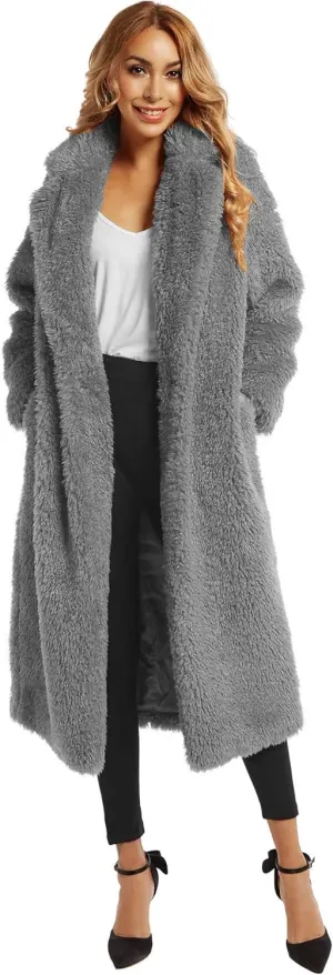 Women Faux Fur Winter Coats Comfort Warm Outerwear Open Front Long Cardigan Overcoat Jacket