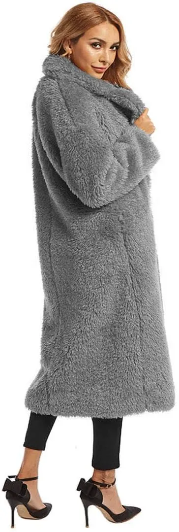 Women Faux Fur Winter Coats Comfort Warm Outerwear Open Front Long Cardigan Overcoat Jacket