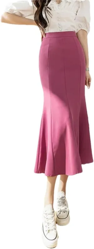 Women High Waist Midi Skirts Thin and Draped Elegant Mermaid Skirts Casual Long Skirt