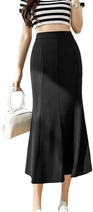 Women High Waist Midi Skirts Thin and Draped Elegant Mermaid Skirts Casual Long Skirt