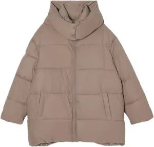 Women Hooded Short Loose Cotton-Padded Jacket Classic Pockets Solid Zipper Parka Coat