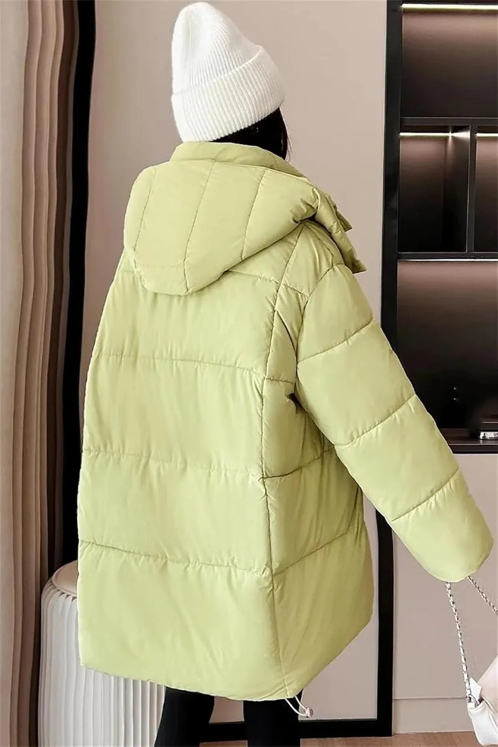 Women Hooded Short Loose Cotton-Padded Jacket Classic Pockets Solid Zipper Parka Coat