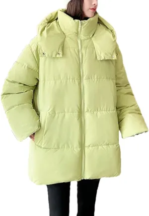 Women Hooded Short Loose Cotton-Padded Jacket Classic Pockets Solid Zipper Parka Coat