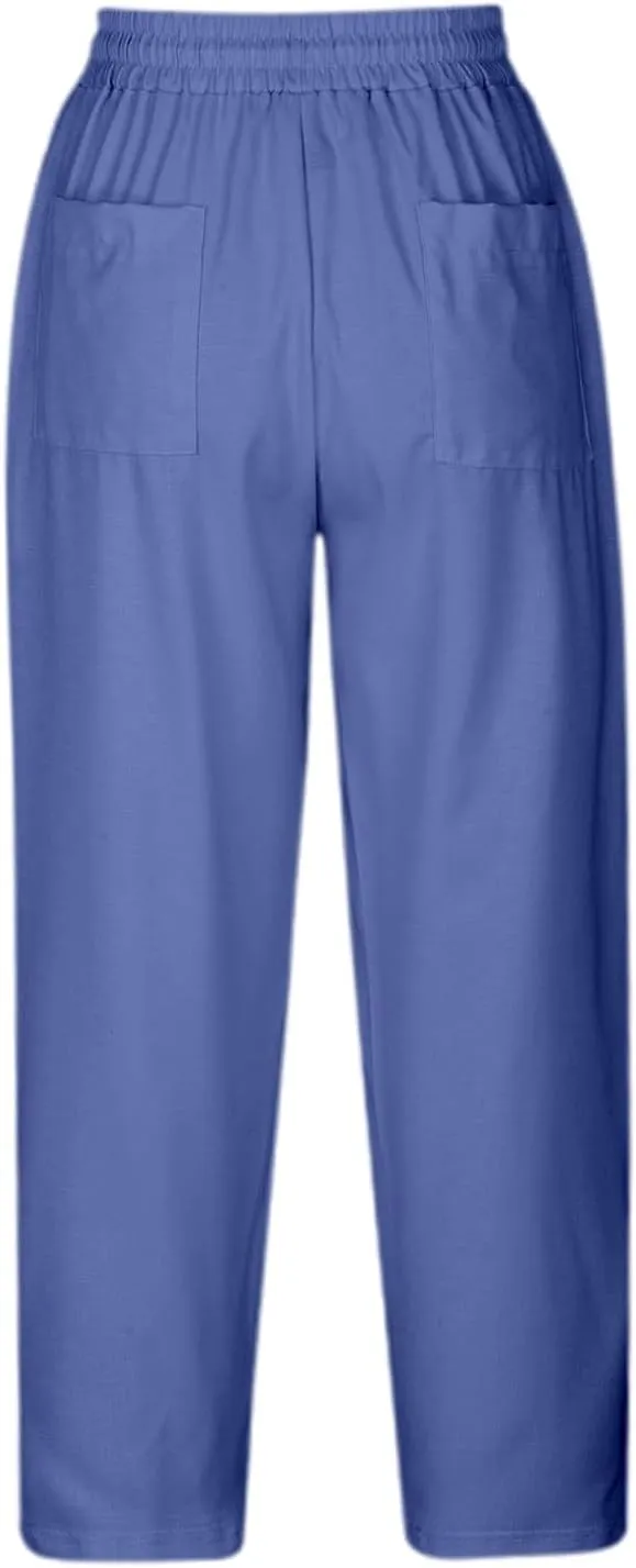 Women Linen Pants High Waist Casual Summer Pant Relax Fit Lightweight Pant Plus Size Solid Lounge Long Trousers