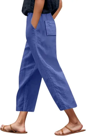 Women Linen Pants High Waist Casual Summer Pant Relax Fit Lightweight Pant Plus Size Solid Lounge Long Trousers