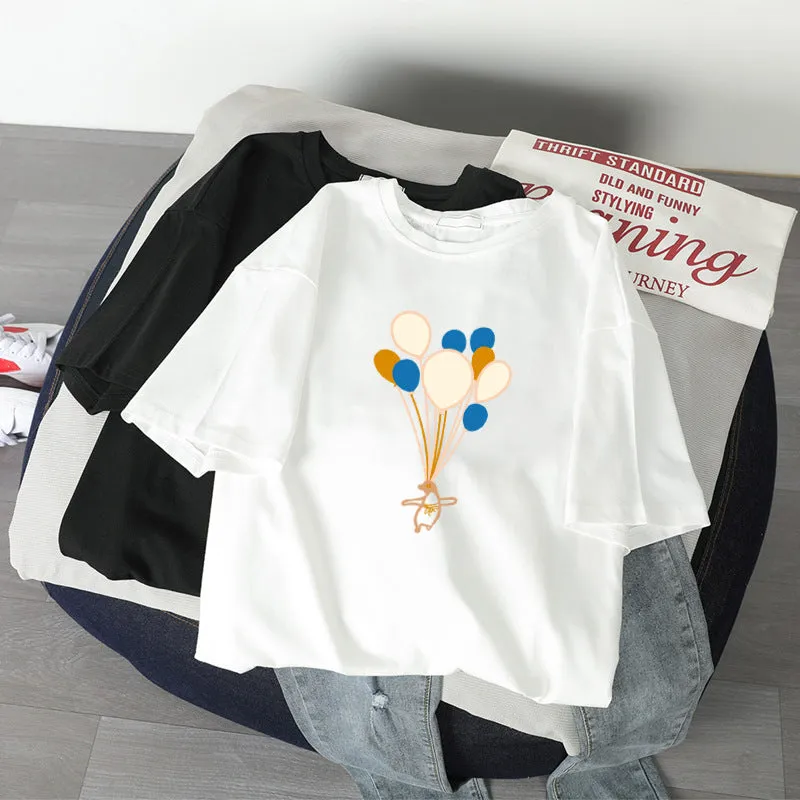 Women Printed Summer Korean Popular Loose Minimalist Plus Size Student INS Tops Short Sleeve T-Shirt