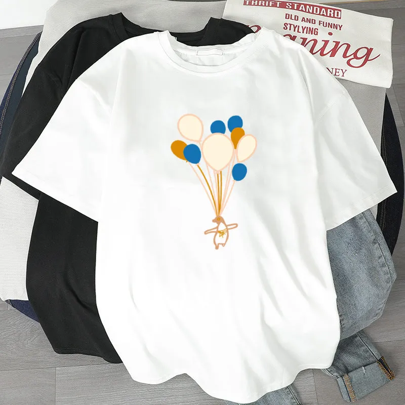 Women Printed Summer Korean Popular Loose Minimalist Plus Size Student INS Tops Short Sleeve T-Shirt