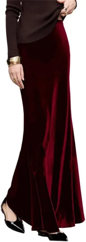 Women Silk Blend Fleece High Waist Skirts Solid Slim Long Skirt Vintage Retro Mermaid Skirt
