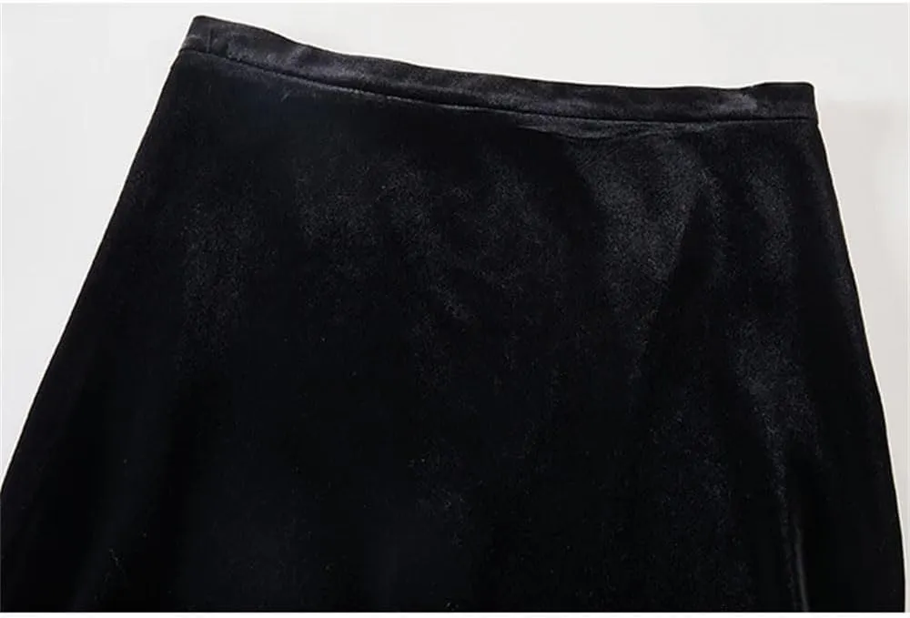 Women Silk Blend Fleece High Waist Skirts Solid Slim Long Skirt Vintage Retro Mermaid Skirt