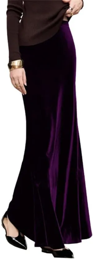 Women Silk Blend Fleece High Waist Skirts Solid Slim Long Skirt Vintage Retro Mermaid Skirt