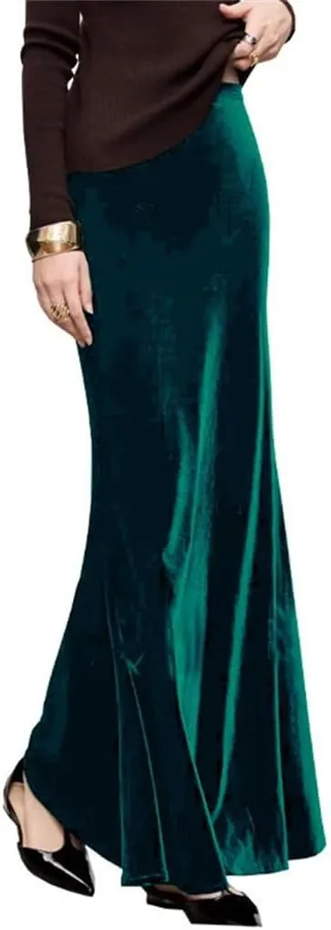 Women Silk Blend Fleece High Waist Skirts Solid Slim Long Skirt Vintage Retro Mermaid Skirt