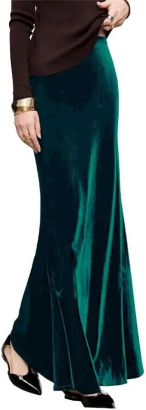 Women Silk Blend Fleece High Waist Skirts Solid Slim Long Skirt Vintage Retro Mermaid Skirt