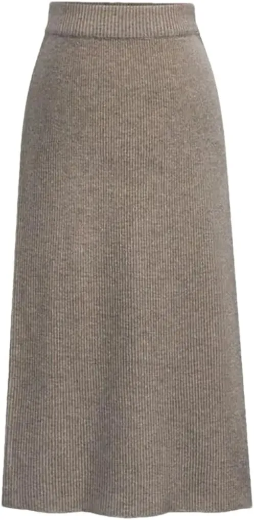 Women Solid Knit Pencil Skirt High Waist Elastic Casual Split Midi Skirts Autumn Winter