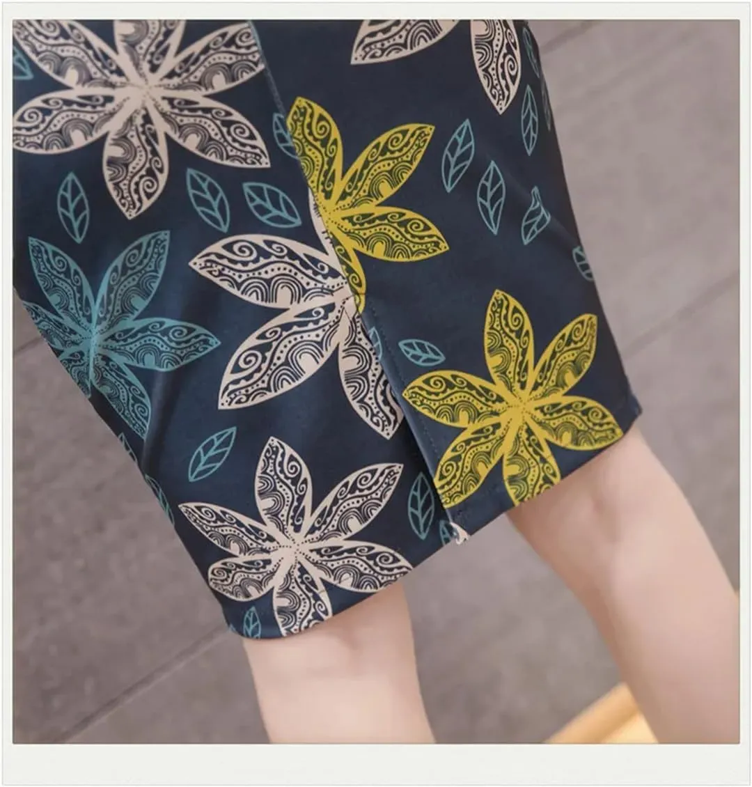 Women Spring Pencil Skirts Womens Floral Printed High Waist Skirt Knee Length Bodycon Skirt