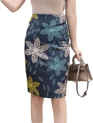 Women Spring Pencil Skirts Womens Floral Printed High Waist Skirt Knee Length Bodycon Skirt
