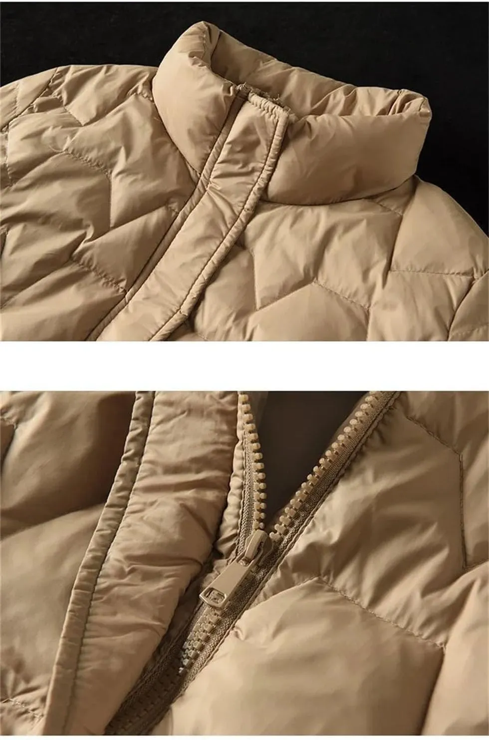 Women Stand Collar Solid Short Cotton-Padded Jacket Classic Zipper Stripe Button Parka Coat
